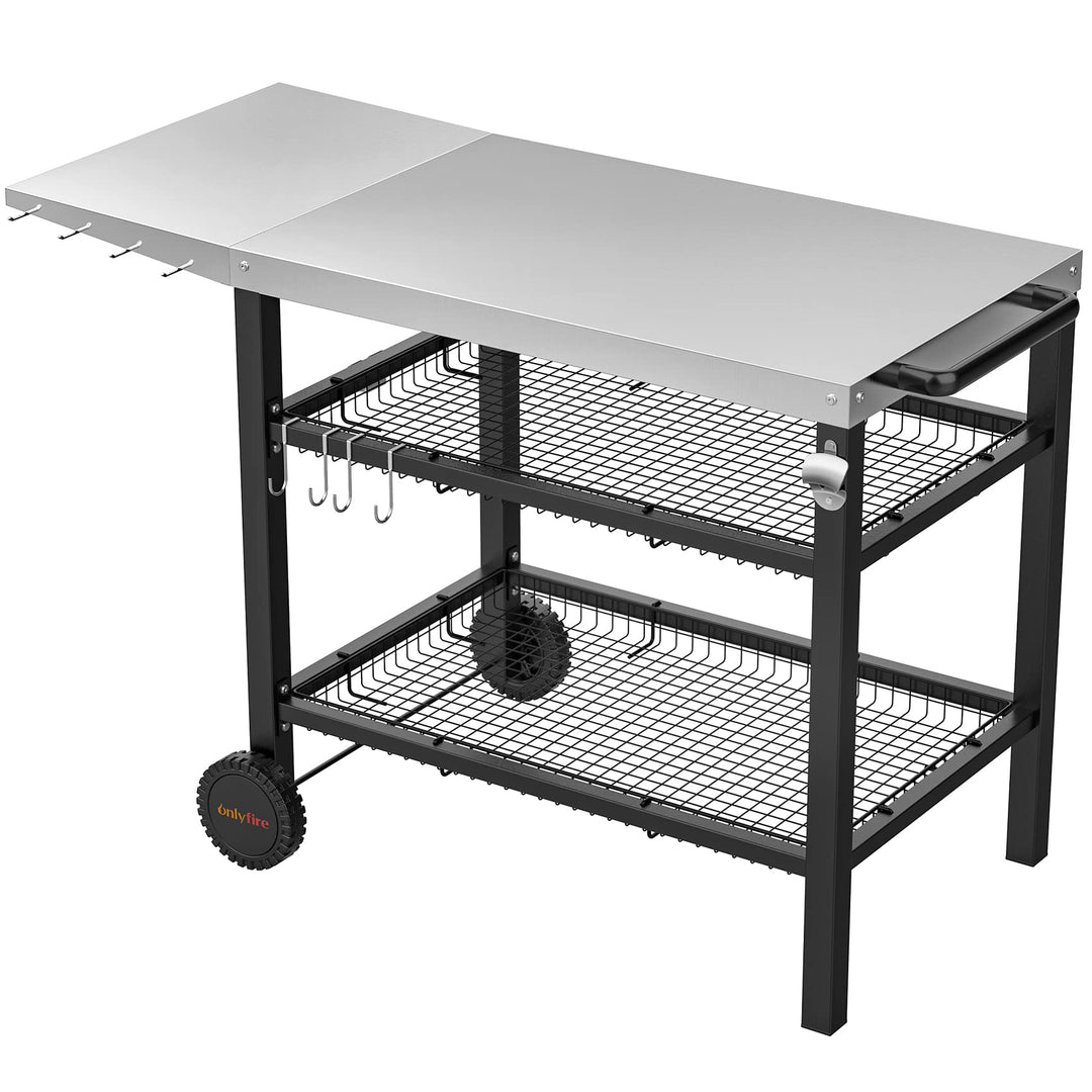 Onlyfire Grillwagen | Edelstahl Grilltisch mit grosser Arbeitsfläche und Beistelltisch, Grill Beiste