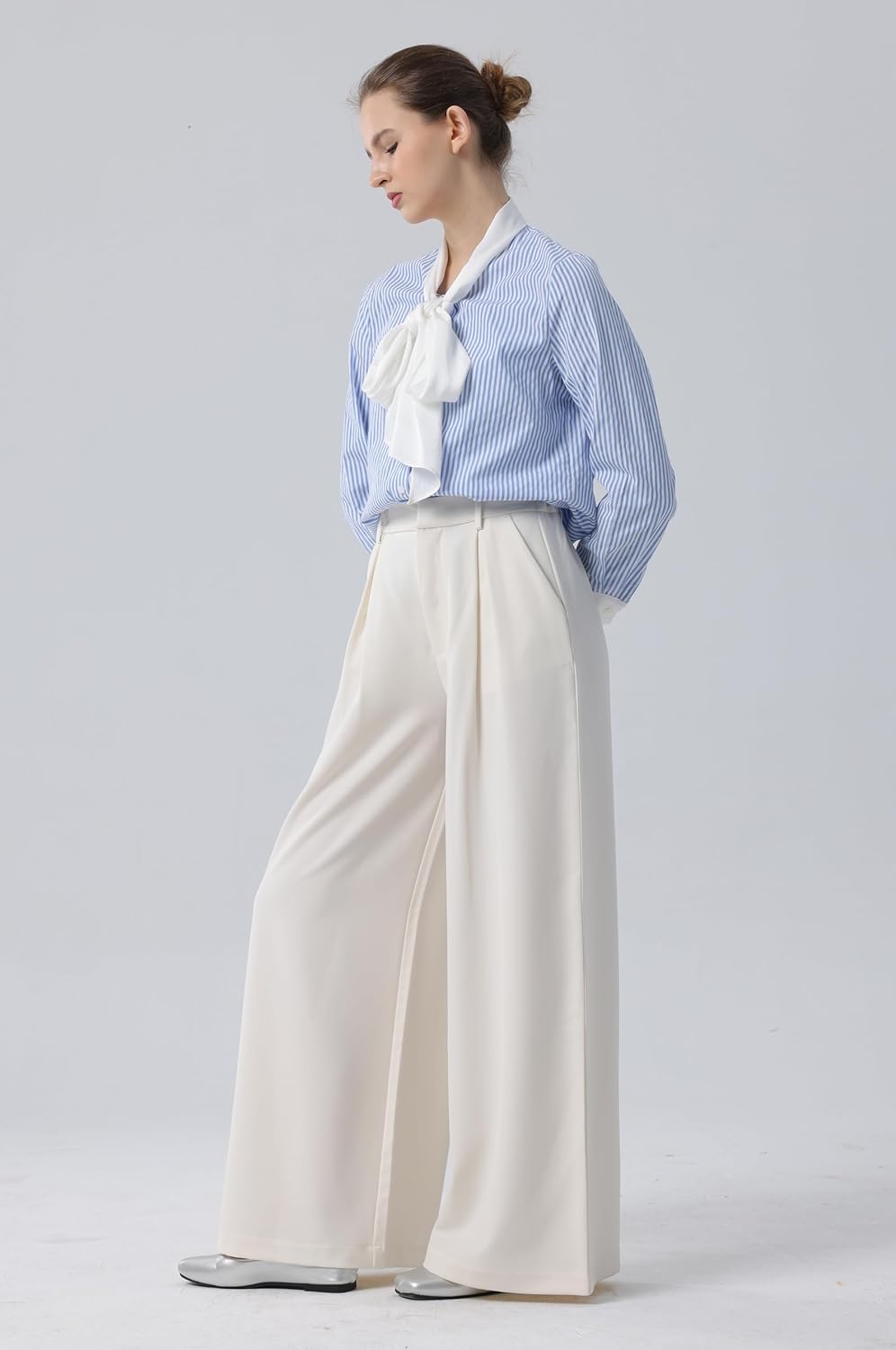 Tronjori Damen Hose Weites Bein Frauen Lange Hose mit Taschen Einfarbig Lose elastische Hohe Taille