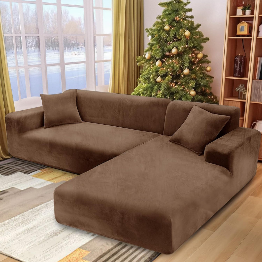 NAKIHOUSE Dicke Samt Sofa Überwürfe Sofabezug mit einem Kissenbezug, Superweicher Elastische Sofa Ab