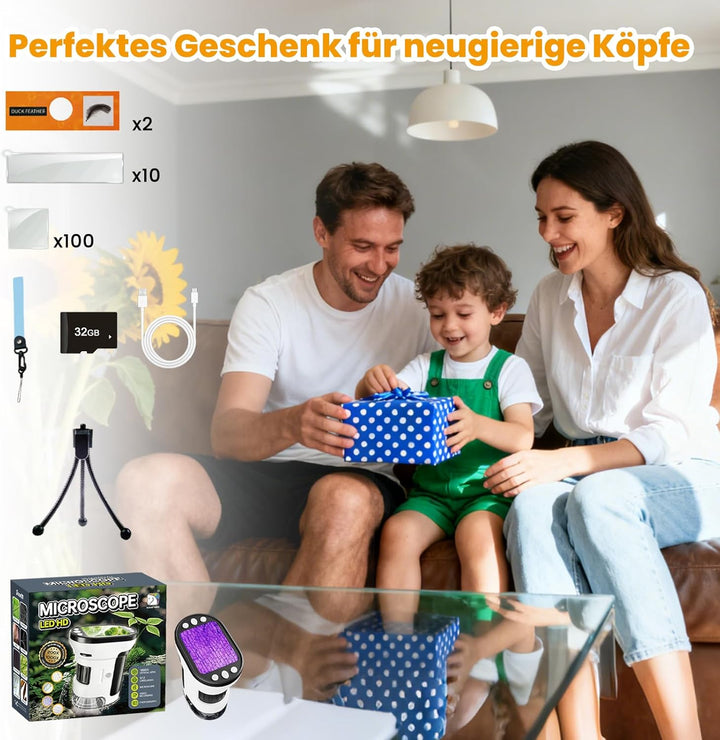 FIVAVA 1000X Mikroskop für Kinder, tragbares Digitales Mikroskop mit 2,0-Zoll-IPS-Display, Kinderlup