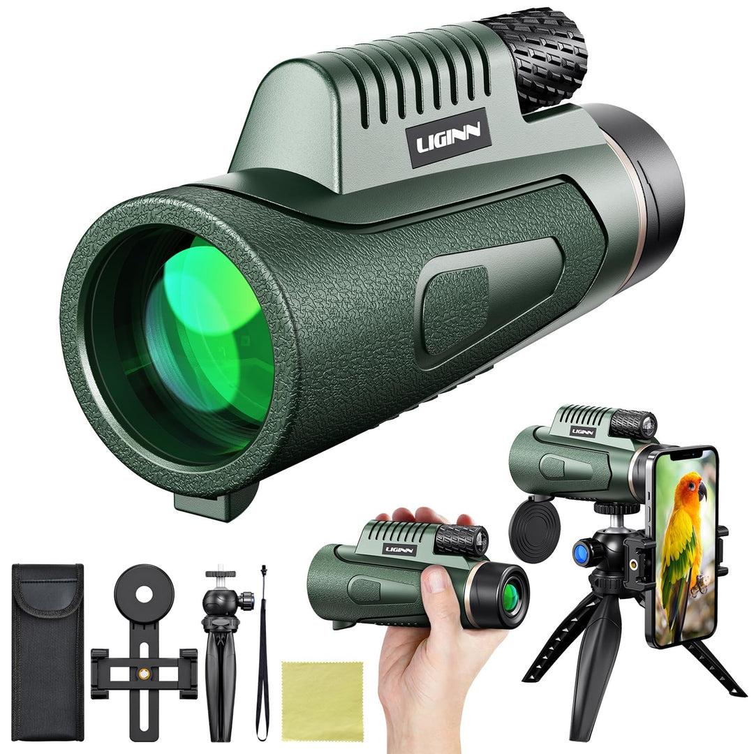 Monokular Teleskop 12x50, HD Monokulars Fernglas mit Smartphone Halterung Stativ, FMC BAK4 Prisma Wa