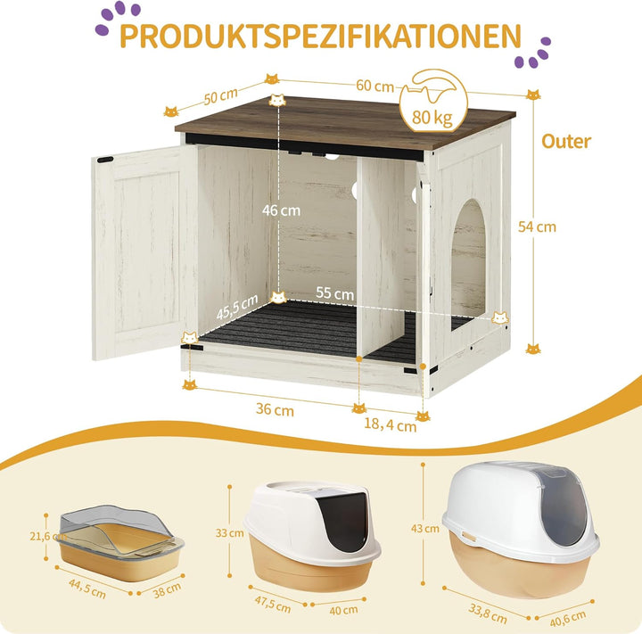 Hzuaneri Katzenklo Schrank, Katzenschrank, Katzentoilette mit Herausnehmbarer Trennwand, Katzenhaus,