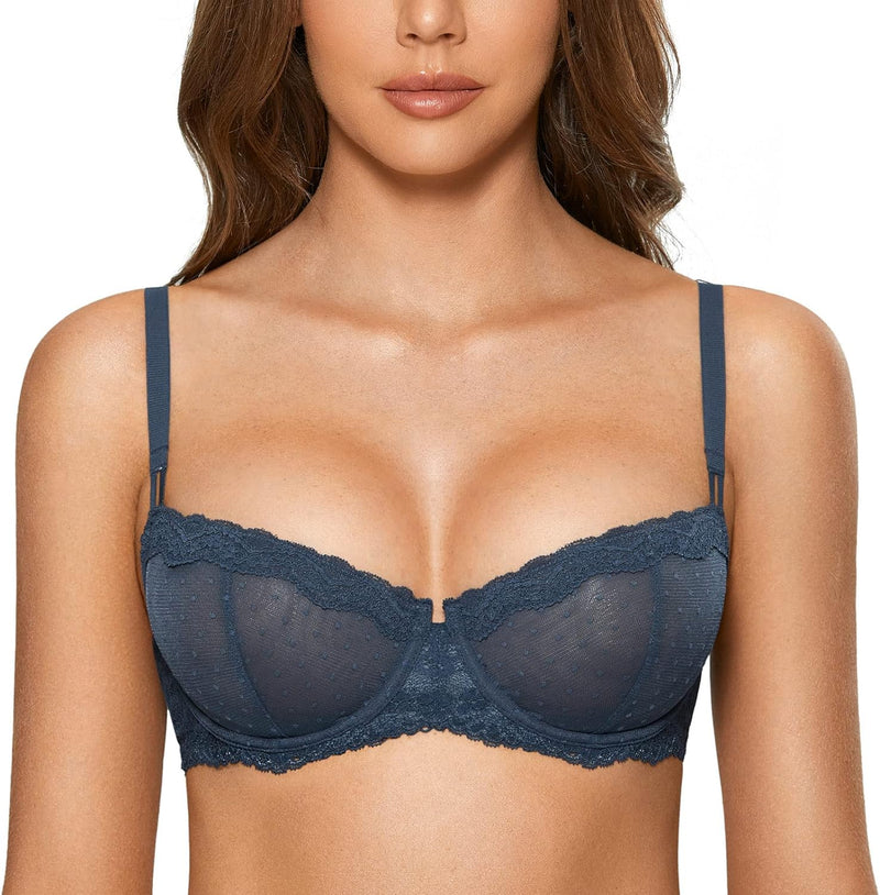 DOBREVA Balconette BH Damen mit Bügel Push Up Dirndl Spitze BHS Sexy Grosse Grössen Ungefüttert 70A