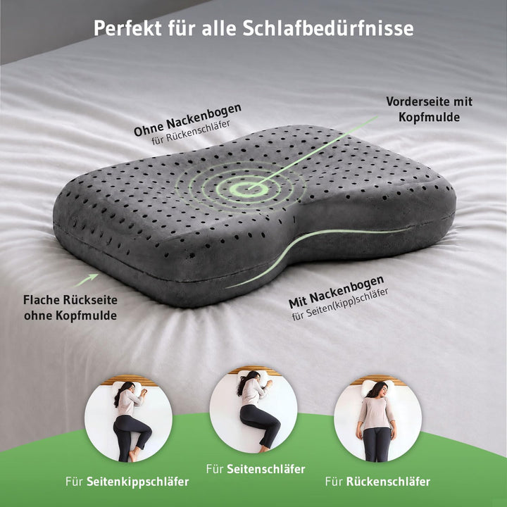 Ergonomisches Seitenschläferkissen NuMOON, Memory Foam Kopfkissen mit PureAir Effekt gegen Milben &