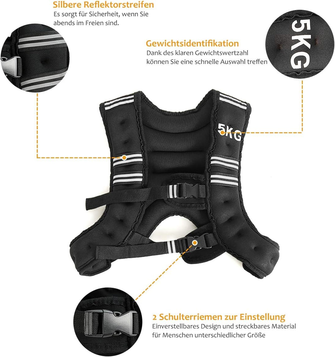 COSTWAY Gewichtsweste, Trainingsweste mit Reflexstreifen und Verstell-Riemen, Fitnessweste für Kraft