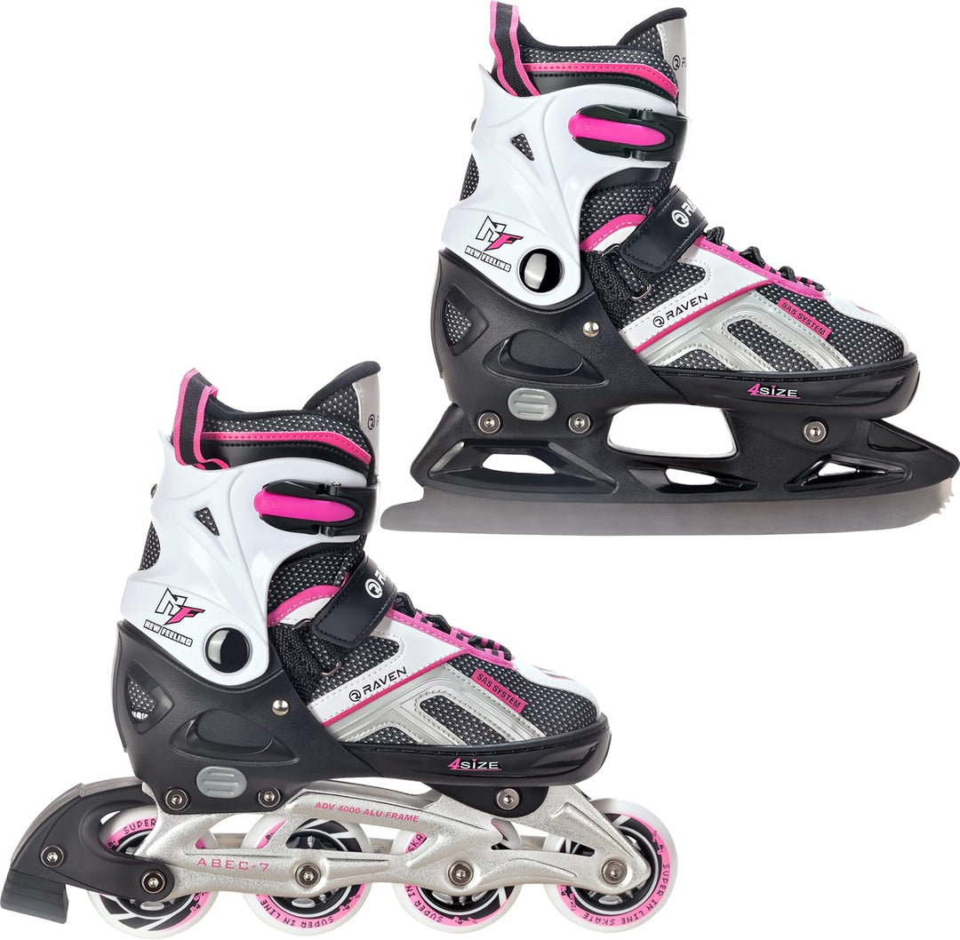 RAVEN Pulse Inline Skates Inliner für Kinder und Erwachsene OPTIONAL 2in1 mit Schlittschuhen verstel