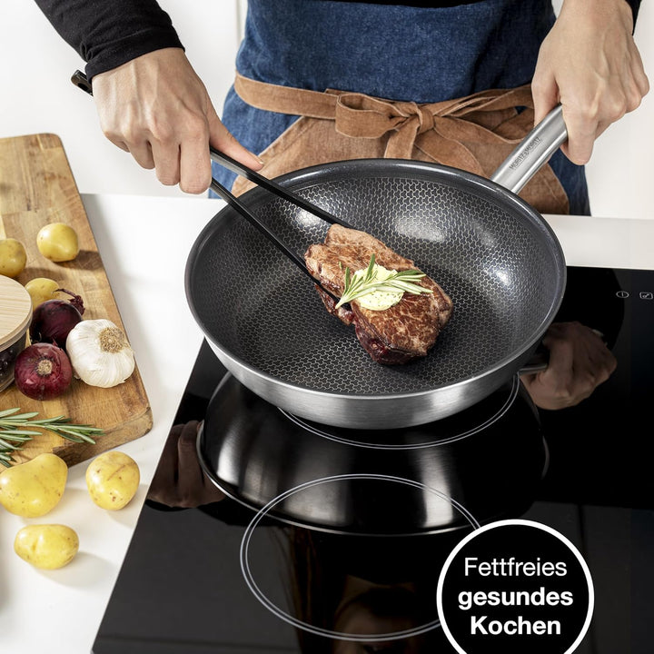 Moritz & Moritz Edelstahlpfanne Wabenstruktur 28cm mit Keramikbeschichtung der neuesten Generation -