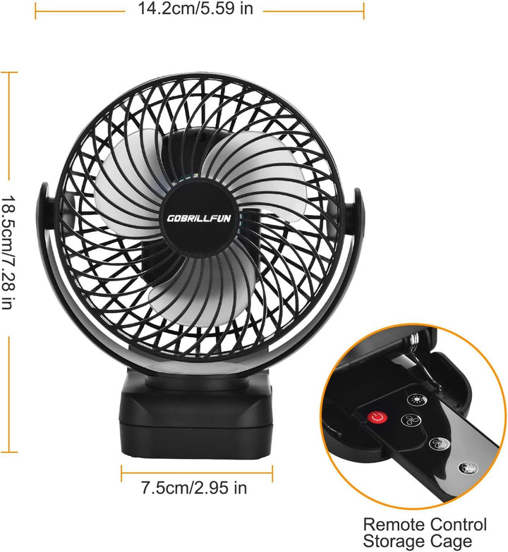 6 Zoll 12000 mAh Fernbedienung Clip-On-Ventilator, LED-Nachtlicht, 3 Geschwindigkeiten, tragbarer pe