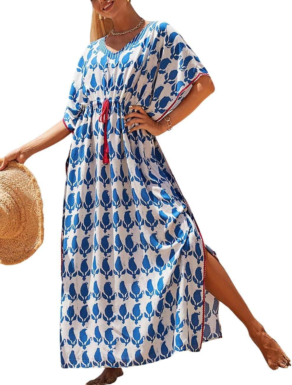 Bsubseach Damen Beachwear Türkische Kaftans Lange Strandkleid Caftan Beach Dress Weiss 2, Weiss 2
