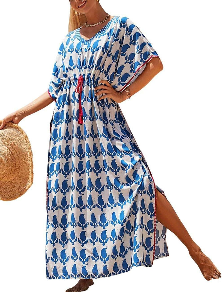 Bsubseach Damen Beachwear Türkische Kaftans Lange Strandkleid Caftan Beach Dress Weiss 2, Weiss 2