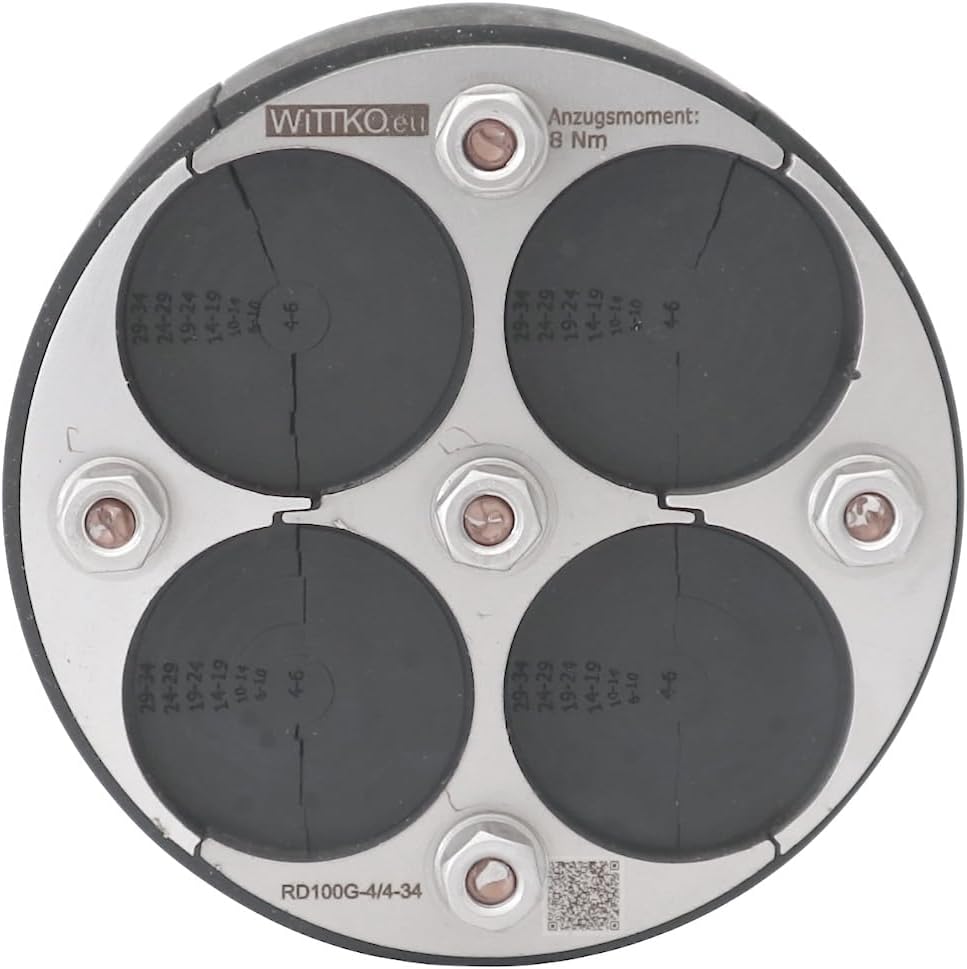 WITTKOWARE 100mm Mauerdurchführung (DN100 Ringraumdichtung), geteilt, für bis zu 4 Kabel/Rohre (4mm