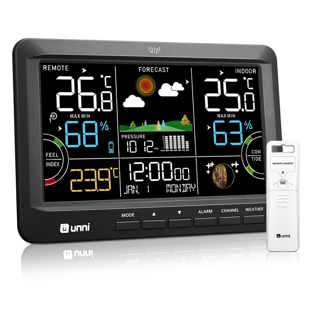 Funk Wetterstation mit Aussensensor Batteriebetrieb und Netzbetrieb mit DCF Funkuhr， Wettervorhersag