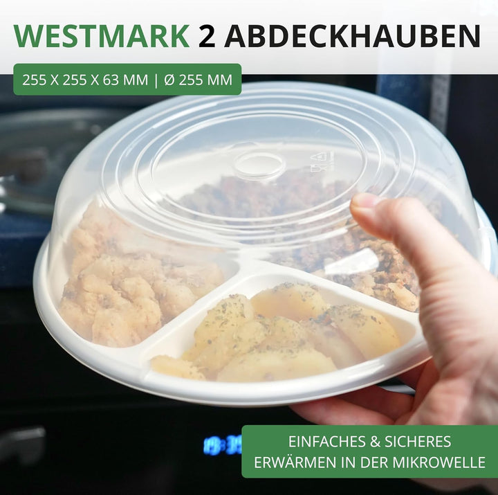Westmark Mikrowellen-Teller-Abdeckhauben, 2 Stück, Durchmesser: 25 cm, Kunststoff, Transparent, 2245