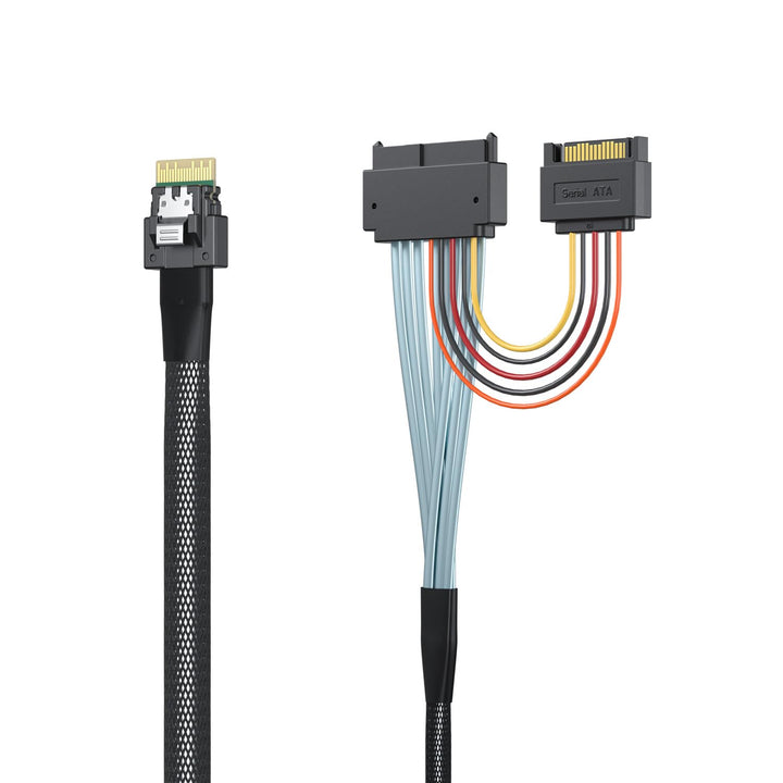 SFF-8654 4i SlimSAS to U.2 SFF-8639 with 15pin SATA power cable, 0.75m(2.46ft)