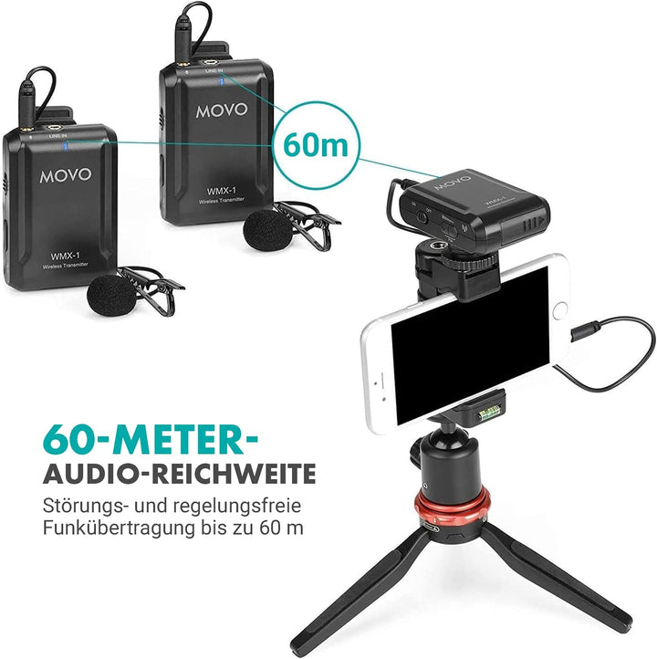 Movo WMX-1-DUO 2.4GHz Drahtloses Lavalier-Mikrofonsystem, kompatibel mit DSLR-Kameras, Camcordern, i