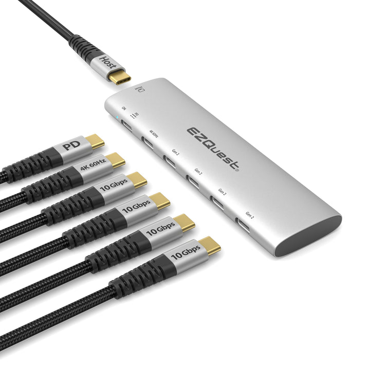 USB-C Slim Gen 2 Hub Adapter 6-in-1 1 USB-C 4K/60Hz Video, 4 USB-C Gen 2 10 Gbit/s und 1 USB-C Power