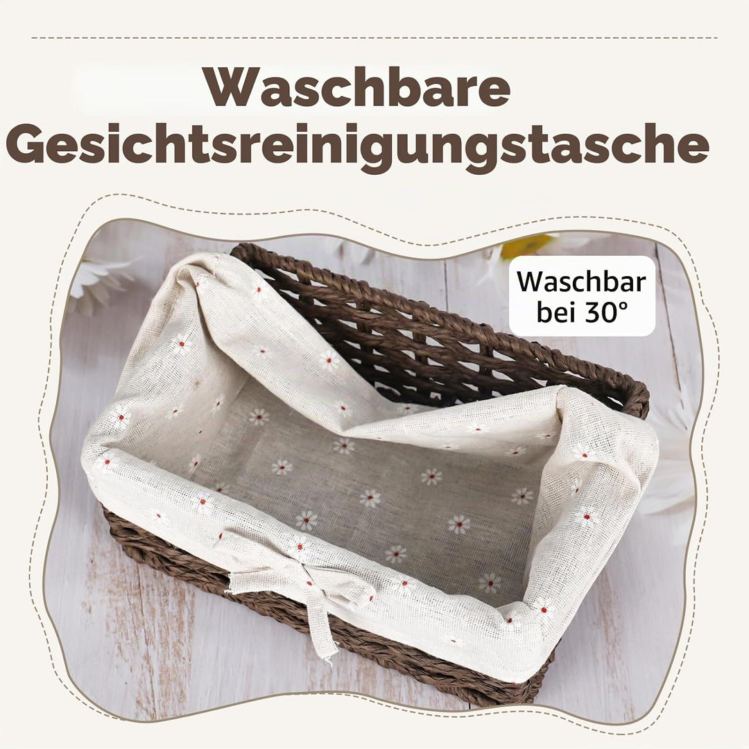 Brotkorb 3er Set mit Baumwolleinsatz | Eckige Brotkörbchen aus Seegras | Geflochtener Korb | Aufbewa