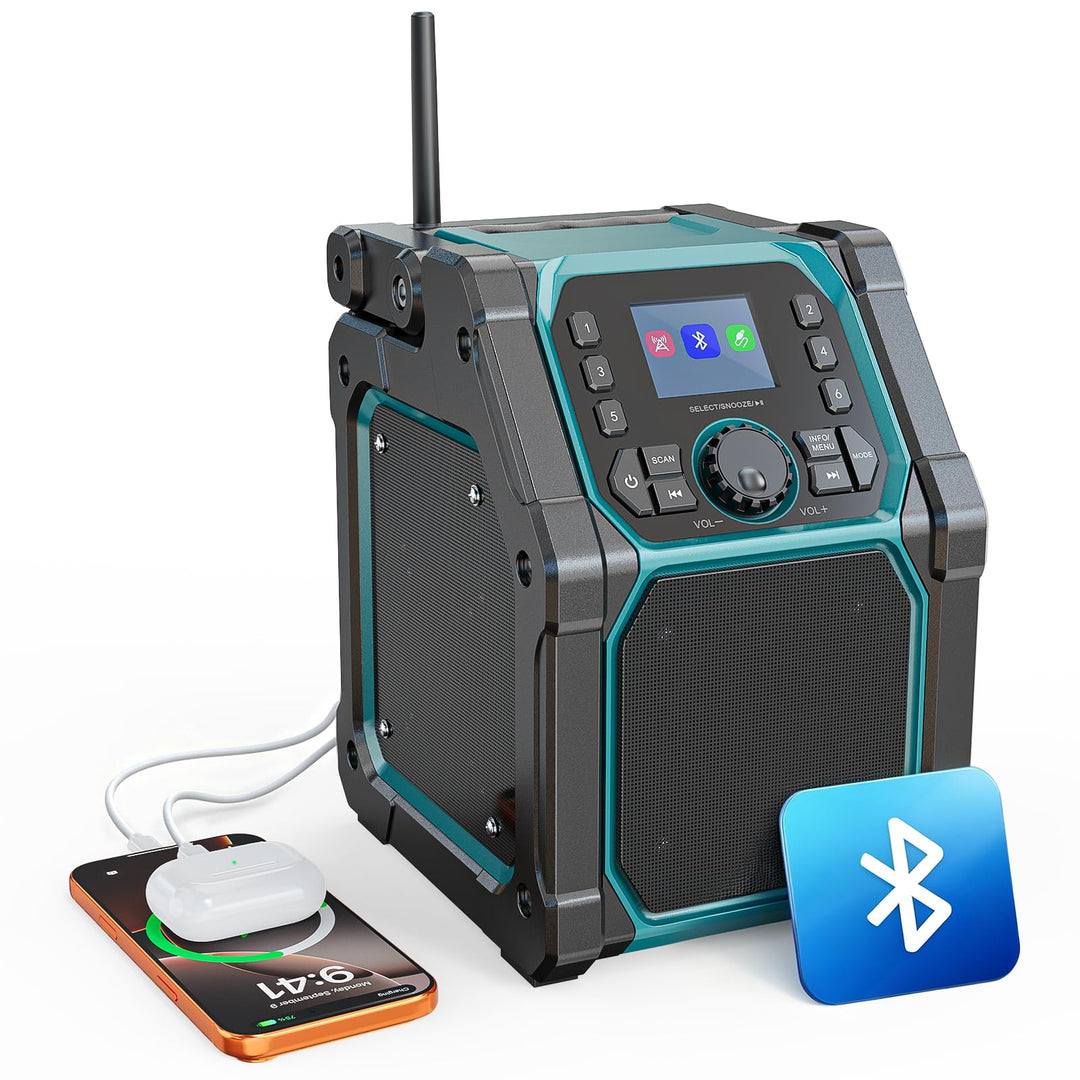 Ecarke Akku Baustellenradio DAB+ FM Radio kompatibel mit Makita 18V Akku