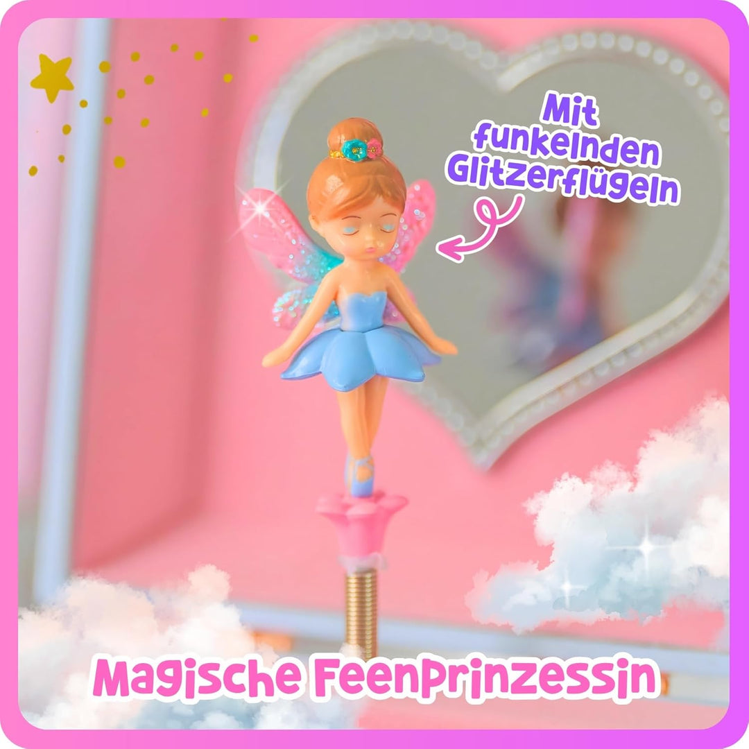 Giggle & Honey Musikalische Fee Schmuckkästchen für Mädchen - Kinder Musik-Box mit Fee und Spiegel,