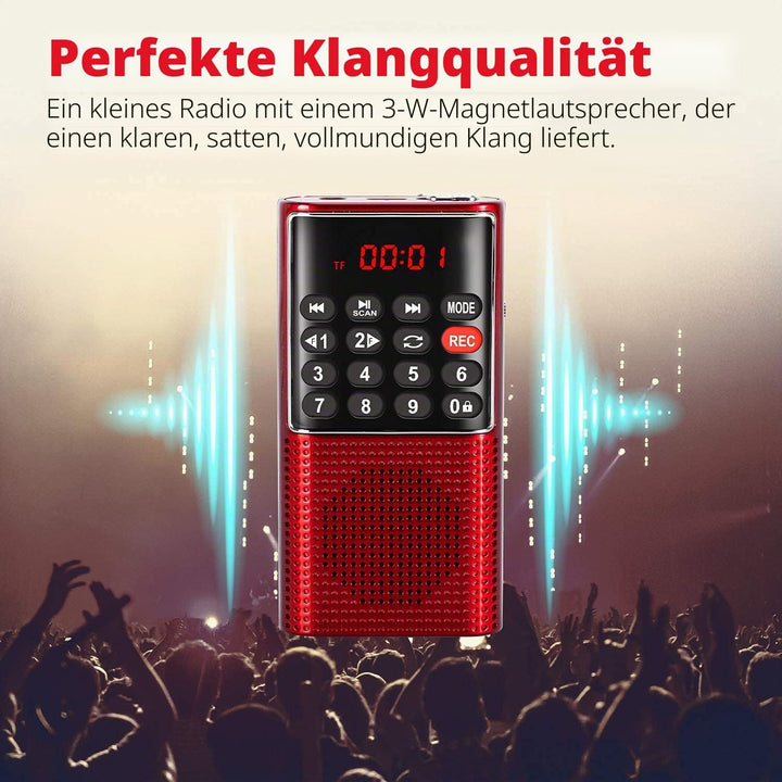 PRUNUS J-328 Taschenradio FM/UKW, Digital Radio Klein mit Rekorder, Kofferradio Mini Radio mit Akku