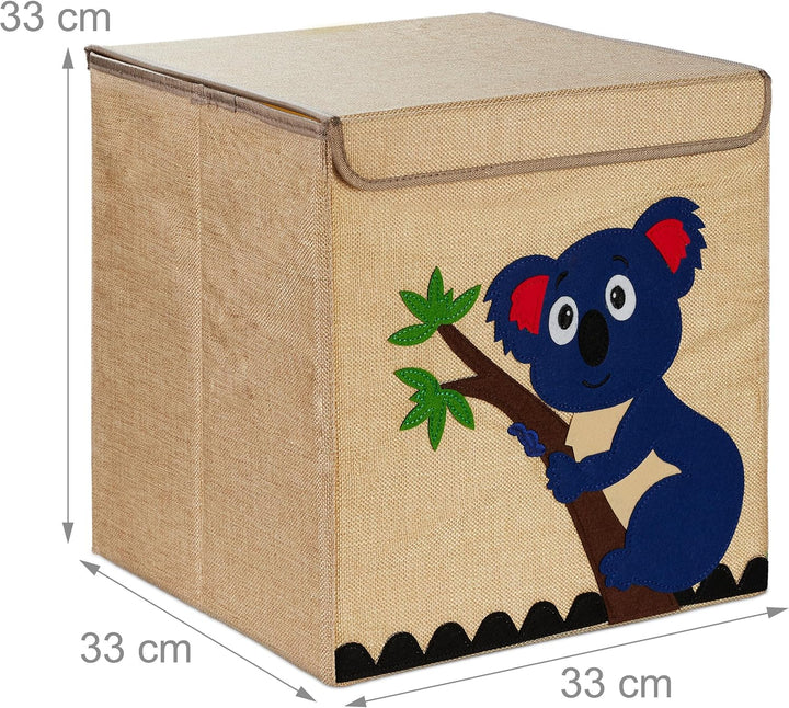 Relaxdays Aufbewahrungsbox, Koala-Motiv, Stoffbox für Kinder, faltbar, HBT: 33 x 33 x 33 cm, Spielze