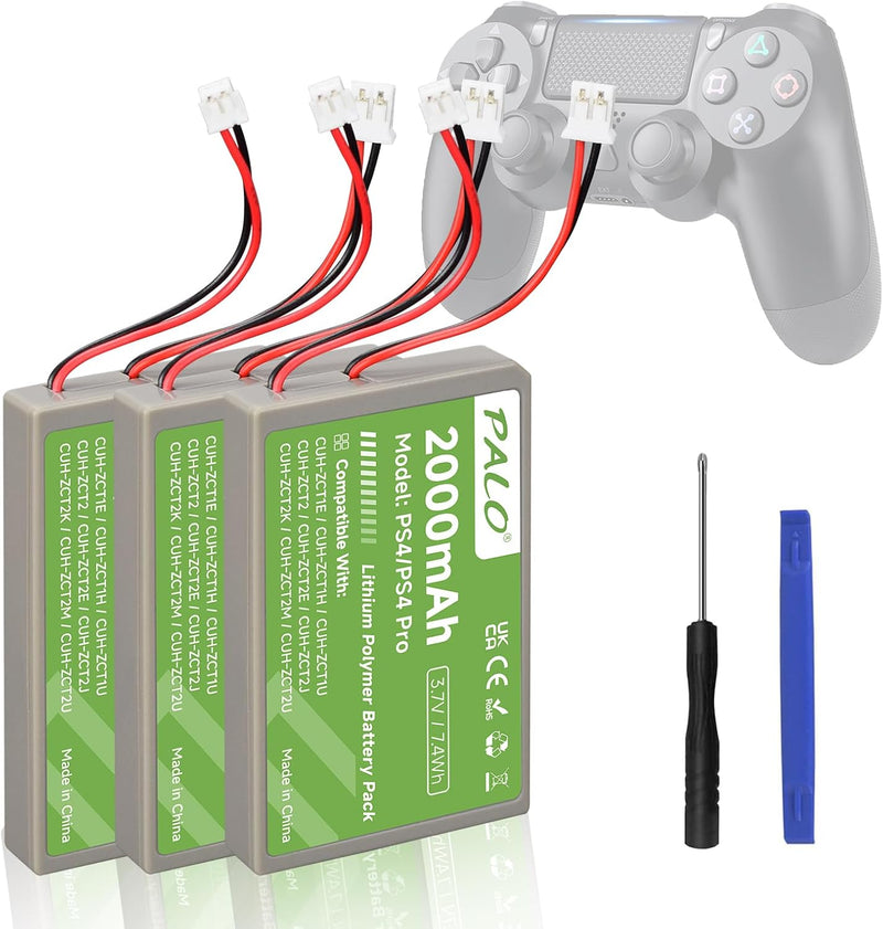 PS4 Akku 2000mAh Ersatz für Sony PS4/PS4 Pro/PS4 Slim PS4 Dualshock 4 Controller CUH-ZCT1E CUH-ZCT1H