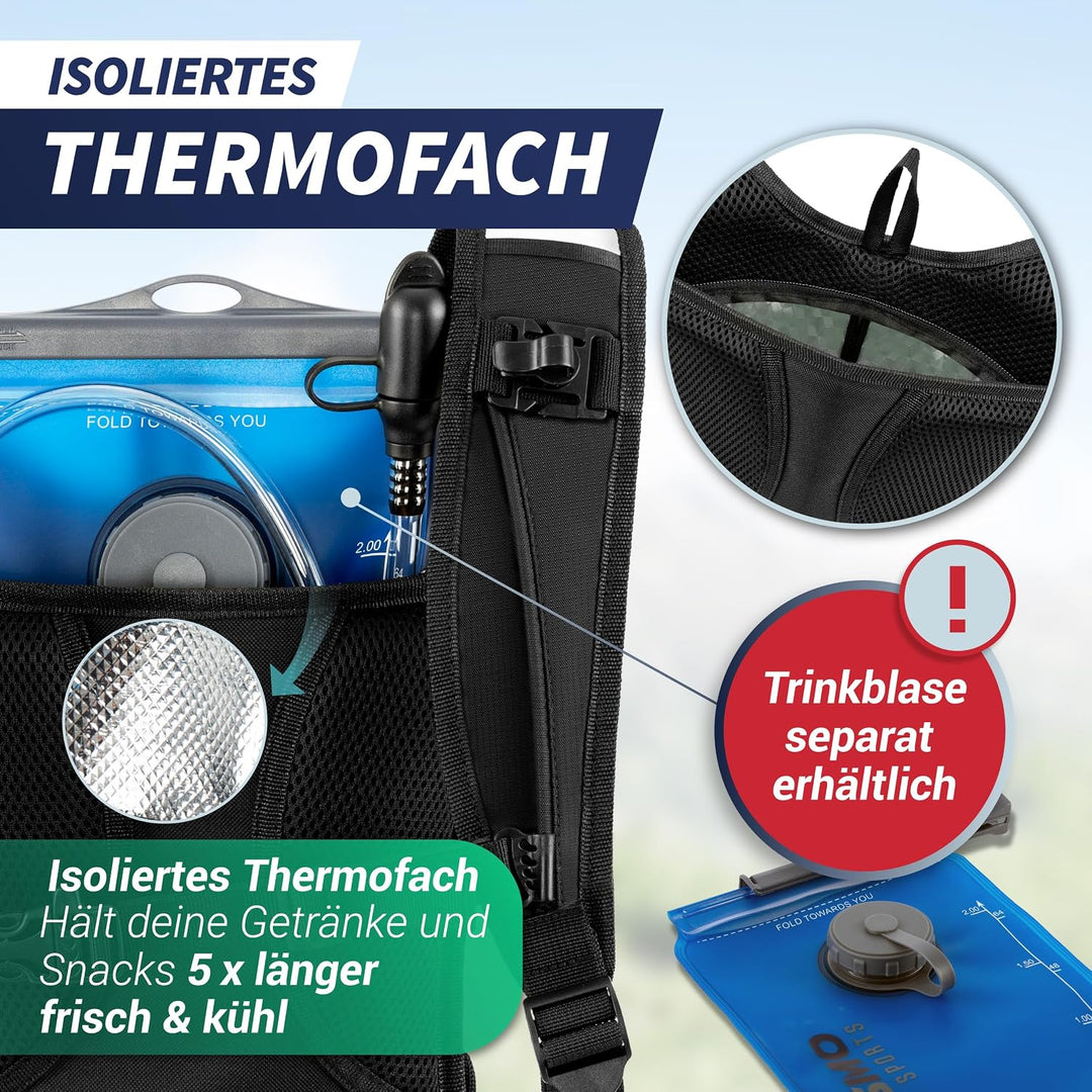 SASMO® Laufrucksack 6L (Grün) mit Thermofach | Lauf Rucksack - Ultraleicht 300g | Laufrucksack Damen