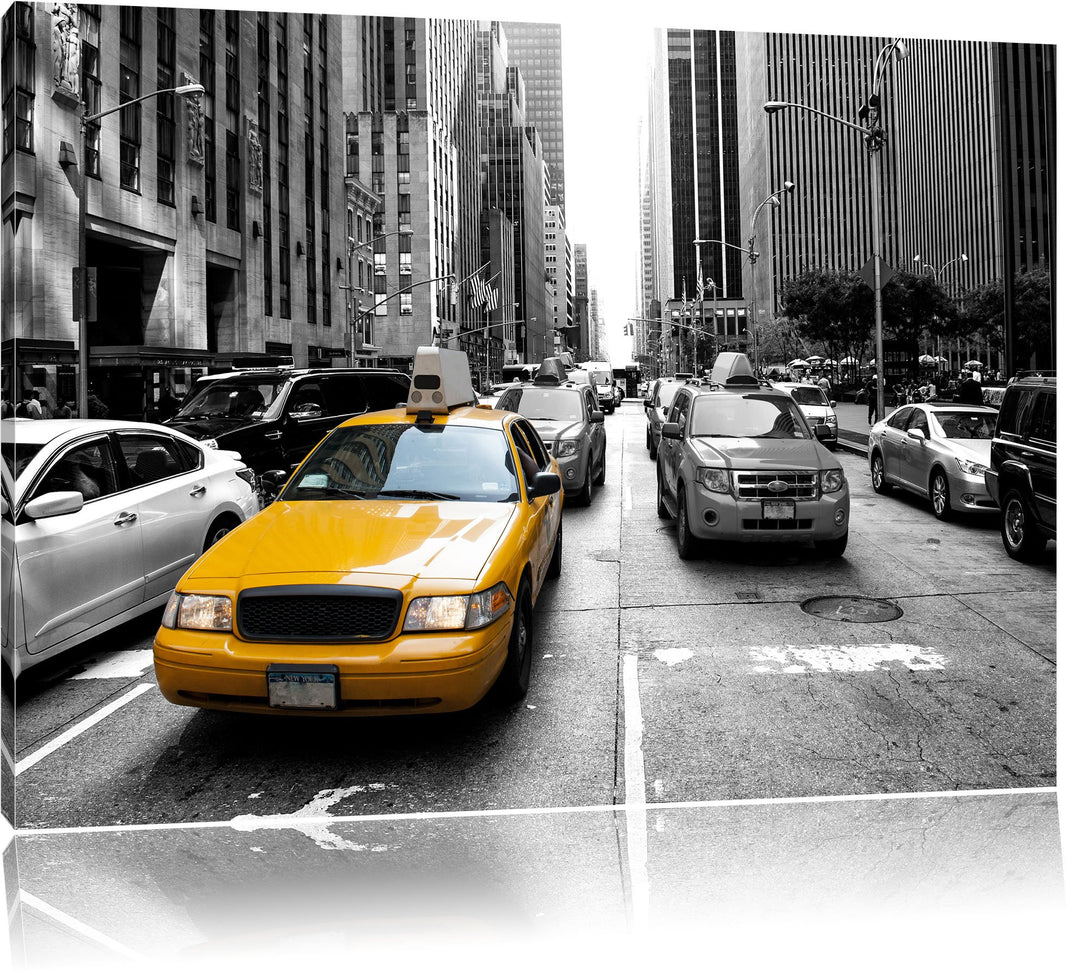 Gelbes Taxi in New York schwarz/weiss Format: 100x70 auf Leinwand, XXL riesige Bilder fertig gerahmt