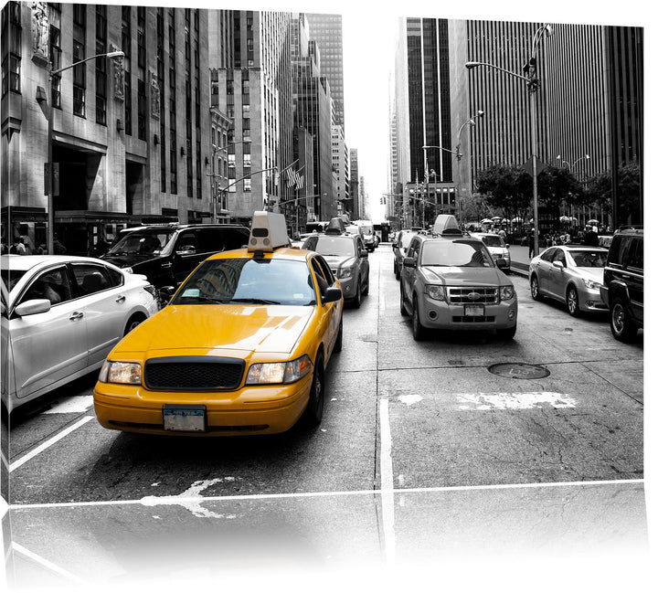 Gelbes Taxi in New York schwarz/weiss Format: 100x70 auf Leinwand, XXL riesige Bilder fertig gerahmt
