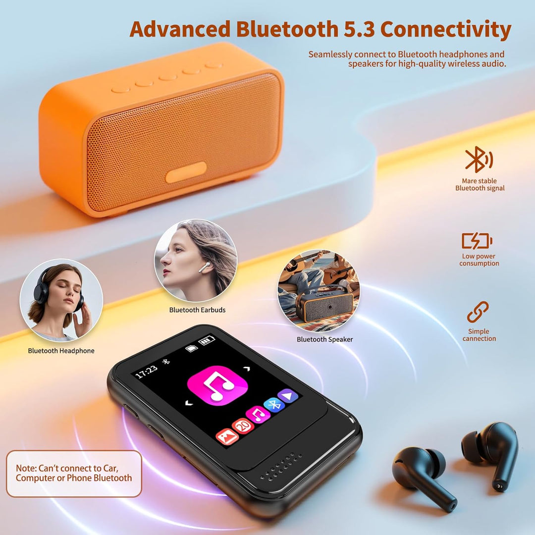 MP3-Player mit Bluetooth, tragbarer Musik-Player mit FM-Radio, Diktiergerät, Micro-SD-Slot, Lautspre