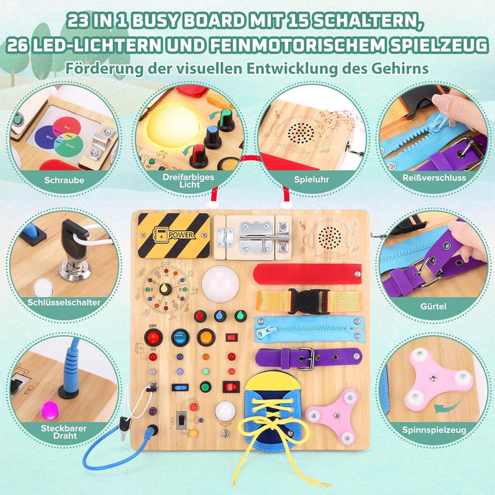 23 in 1 Busy Board Montessori Spielzeug ab 1 jahr Activity Board Holzspielzeug Mit 15 Schaltern, 26