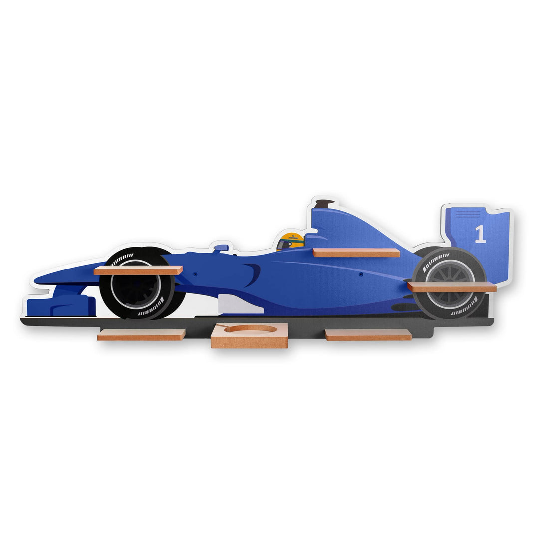 Kreative Feder Regal „Rennauto blau“ geeignet für Toniebox und Tonies inkl. 40 Metallplättchen für F