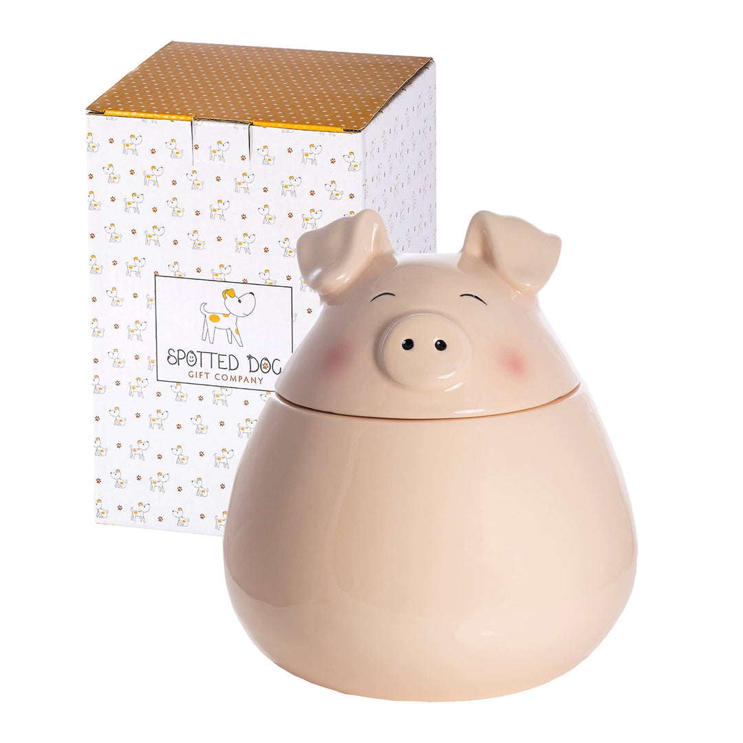 SPOTTED DOG GIFT COMPANY - Keksdose Keramik, Vorratsdose 1.6L mit Deckel, Schwein Küche Deko und Ges