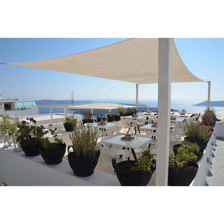 Sonnensegel 5x5m Creme rechteckig | wasserfest UV-Schutz Sonnenschutz aus reissfestem Polyester wett