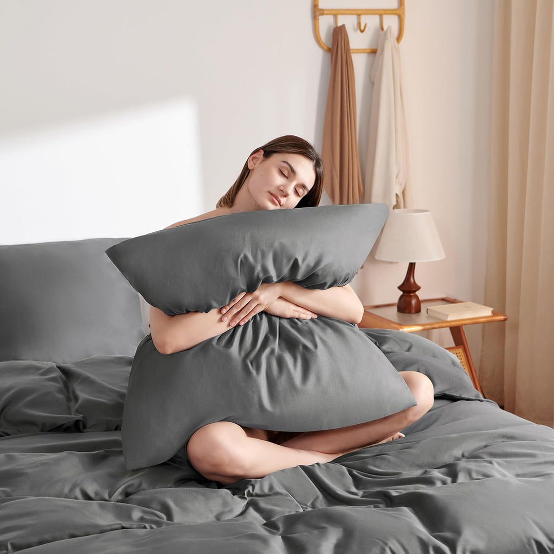 WAVVE Bettwäsche 200x200 3 teilig Anthrazit - Bettbezug 200 x 200 Set mit Kissenbezüge 80x80 cm, Bet