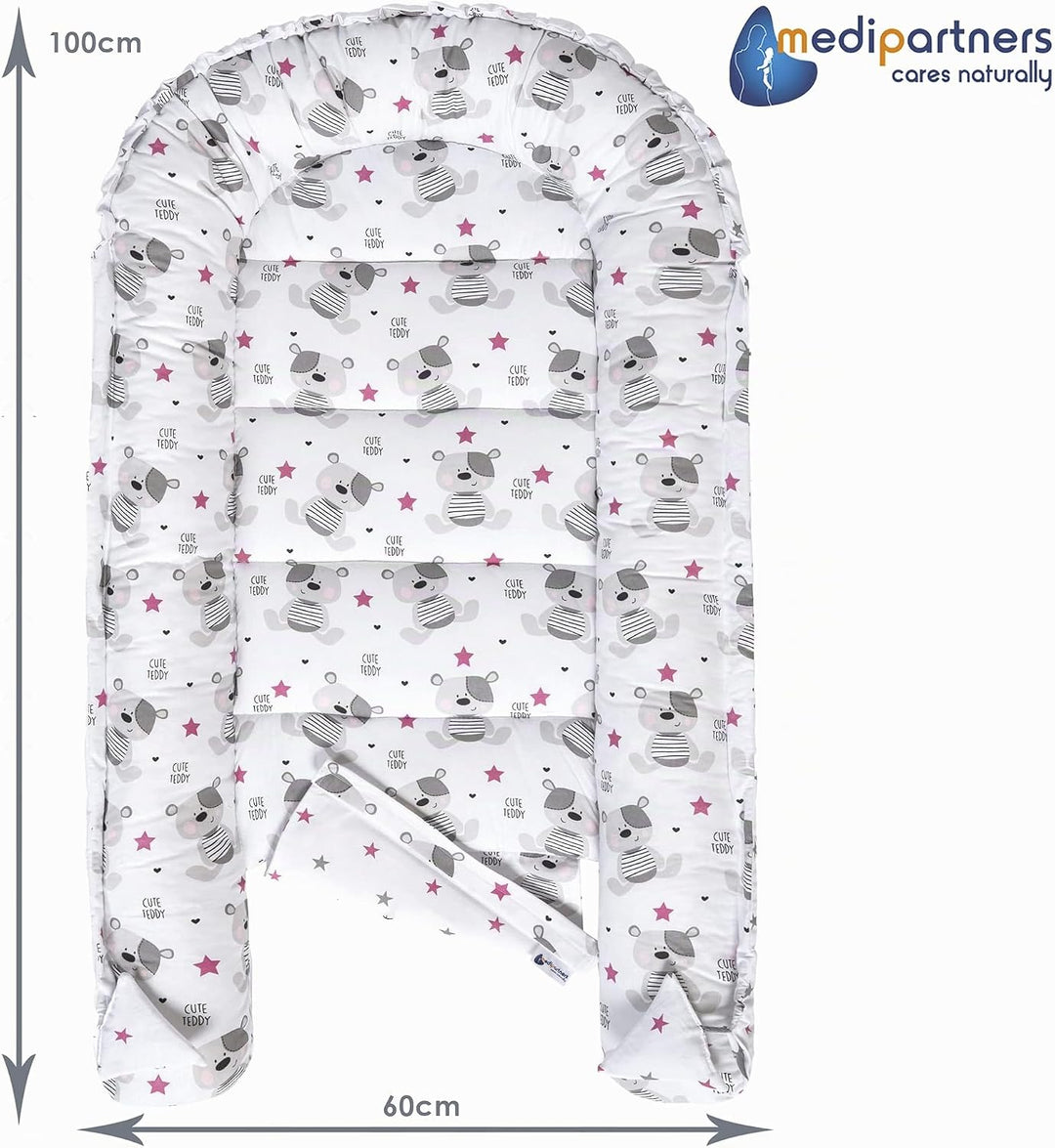 Medi Partners Babynest Kuschelnest Babynestchen 100% Baumwolle Nestchen Reisebett für Babys Säugling