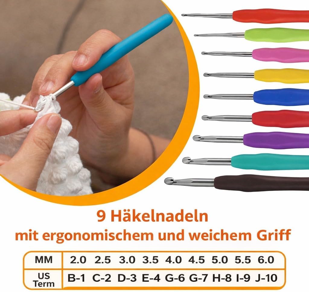 SusggO Häkel-Set Komplettes mit 73 Teilen. Amigurumi-Häkel-Set für Anfänger mit Zubehör, 15 Knäuel M