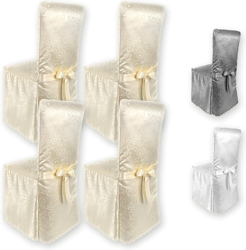 Gräfenstayn® 4er-Set Stuhlhusse Sofia mit Schleife, im Jacquard Muster runde und eckige Stuhllehnen