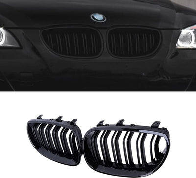 Kühlergrill für BMW 5er E60，Zubehör Sport Frontgrill，Glanz Schwarz Doppelsteg Sport Kühlergrill für