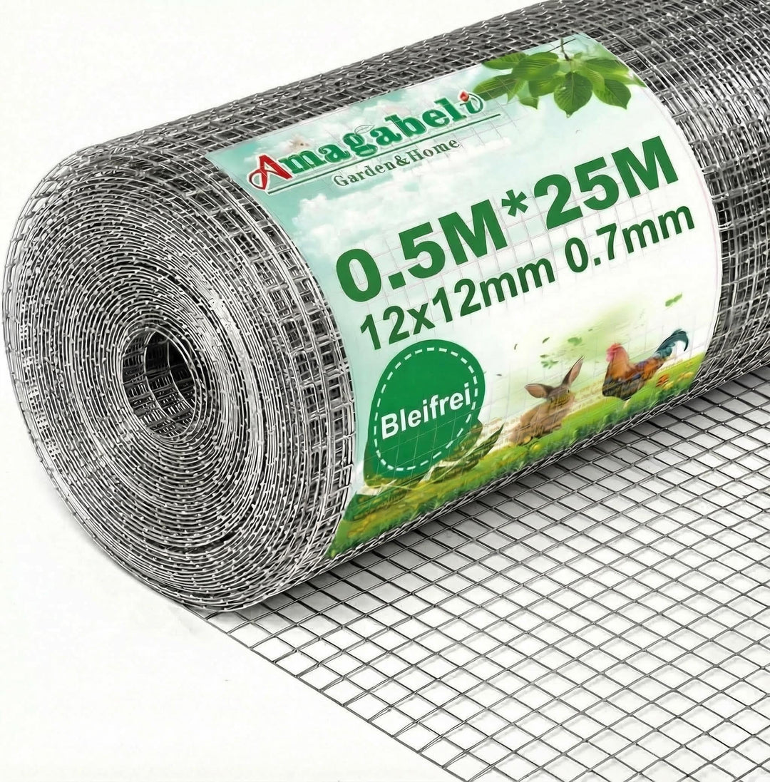 Amagabeli 0.5M X 25M Wühlmausgitter Volierendraht Maschendraht Kaninchendraht 12.7mm verzinkt punktv