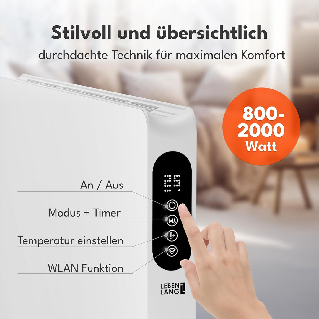 LEBENLANG Heizkörper Elektroheizung Energiesparend - Inkl. WiFi &amp; APP, Fernbedienung I Stand &amp; Wandm