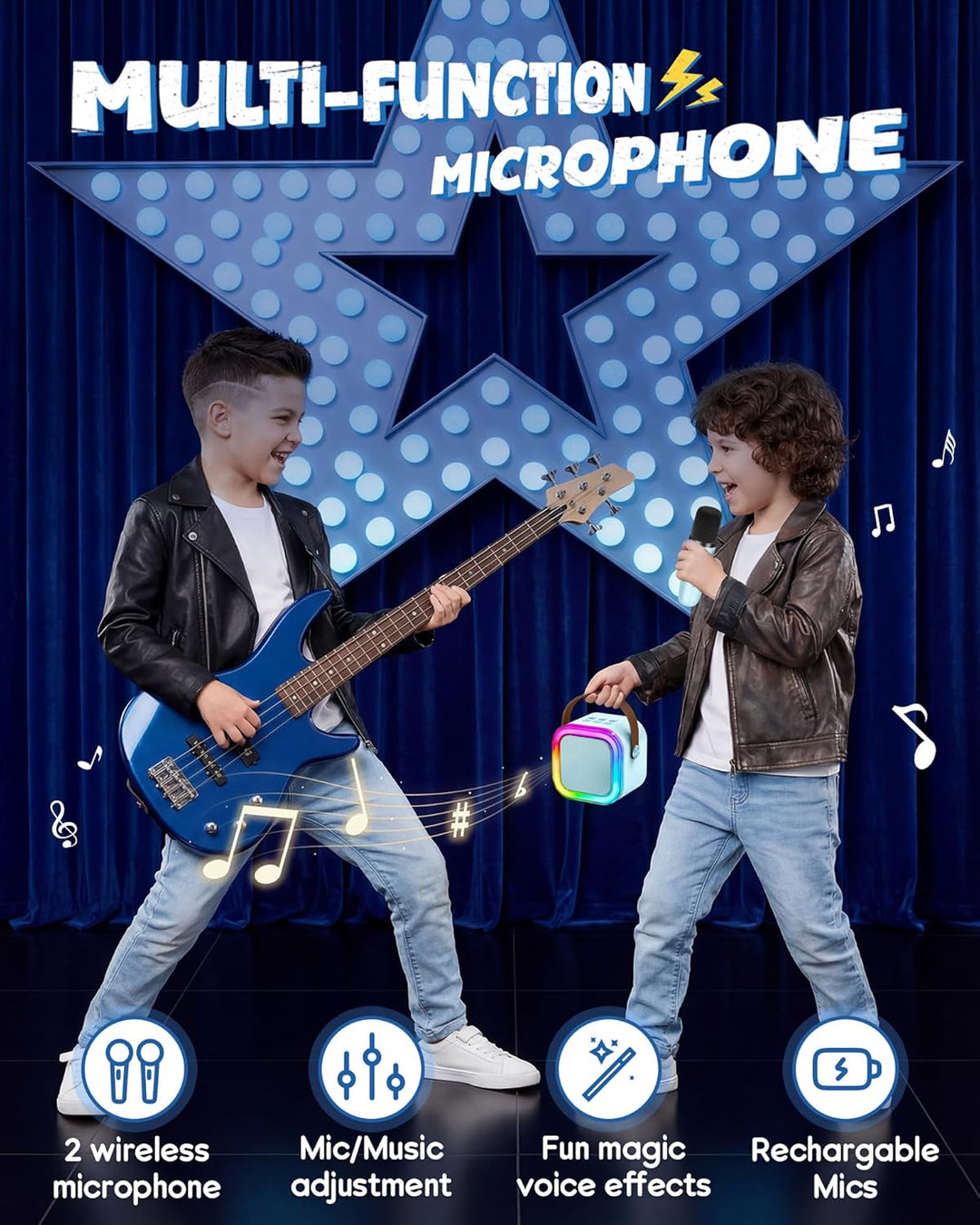 Karaoke Maschine mit 2 Karaoke Mikrofonen, Karaoke Maschine Kinder mit Mikrofon Mädchen Geschenke Sp
