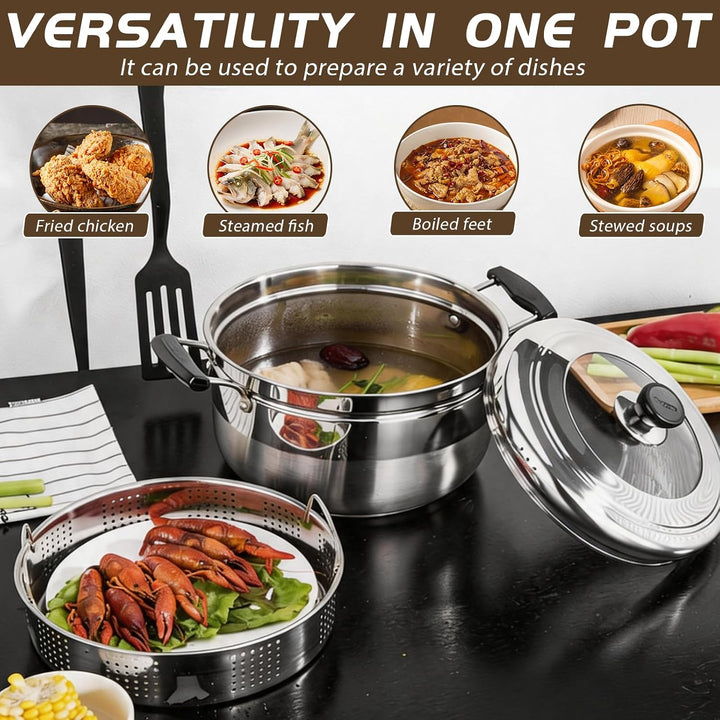 Tiegelfritteusen, 4L Fritteusen Set Mit Dampfkorb Deckel Und Sieb Edelstahl Fritteuse Topf Frites Ko
