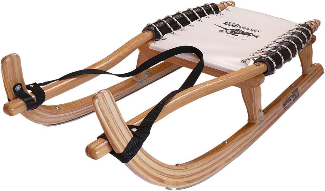 German Luge GL Freizeitrodel Natur mit Edelstahlschiene natur Sitz blau 95 cm, natur Sitz blau 95 cm