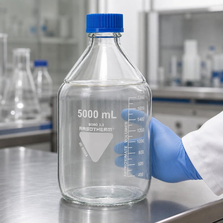 RASOTHERM Laborflaschen, (Boro 3.3), GL45, blaue Schraubkappe, 5000 ml 5000 ml Single, 5000 ml Singl