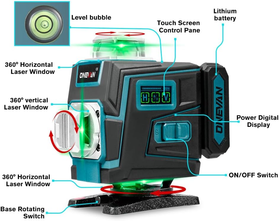 Kreuzlinienlaser mit Stativ, 4 x 360° Laser Wasserwaage, 4D 16 Laser Level, Selbstnivellierend ±3°,