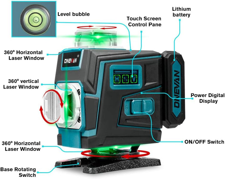 Kreuzlinienlaser mit Stativ, 4 x 360° Laser Wasserwaage, 4D 16 Laser Level, Selbstnivellierend ±3°,