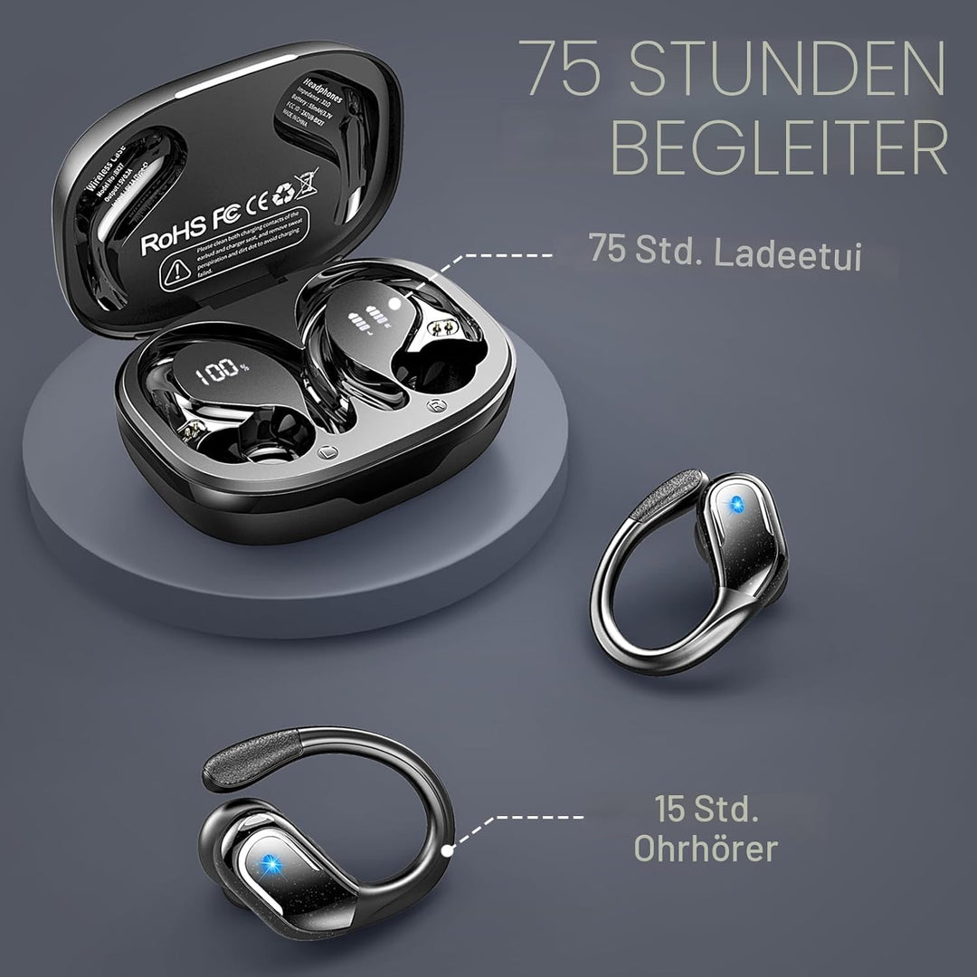 Bluetooth Kopfhörer Sport, 75Std Kopfhörer Kabellos Bluetooth 5.4, HiFi Stereo Tiefer Bass Wireless