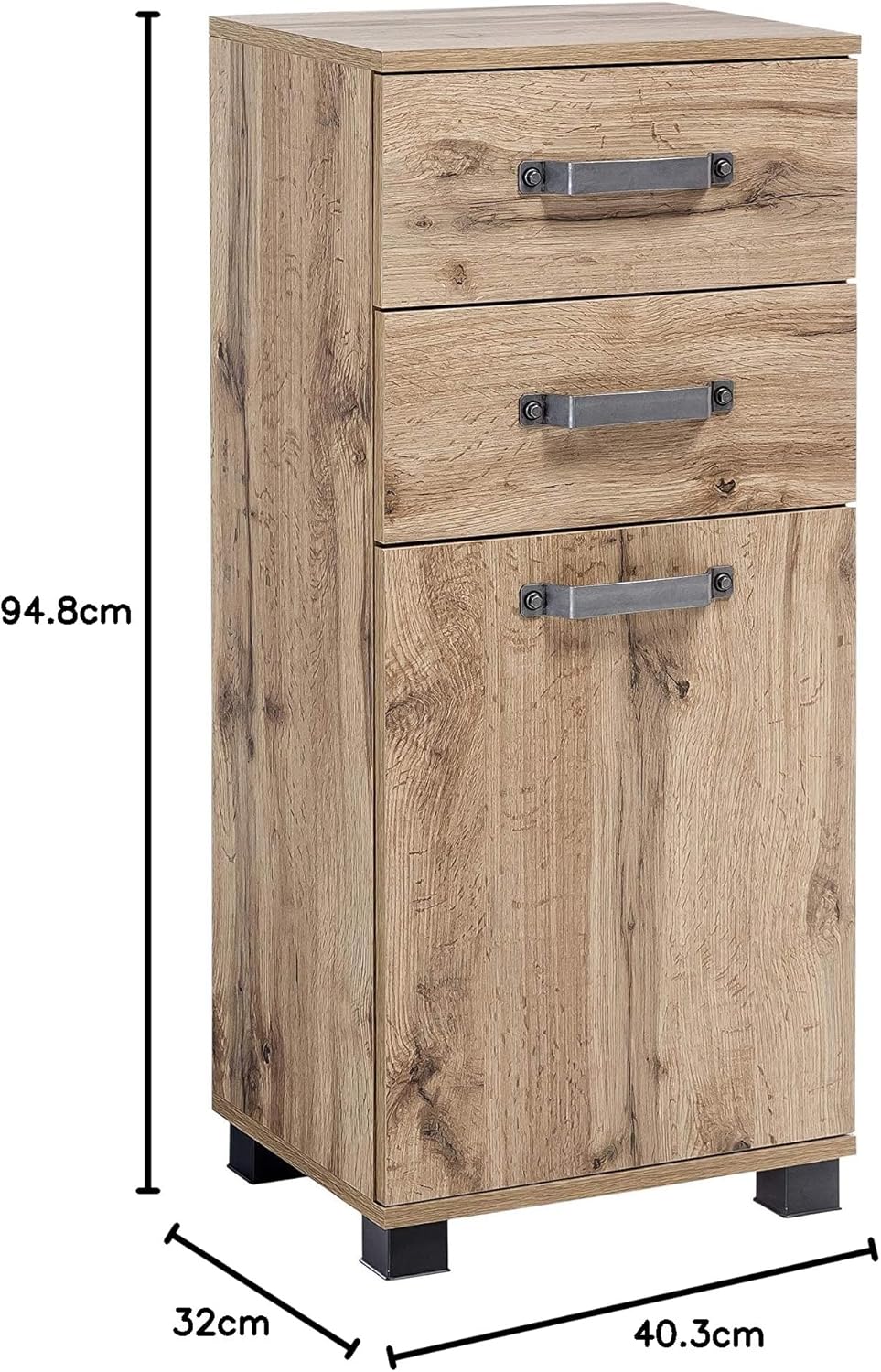 Schildmeyer Milan Unterschrank 134885, Eiche landhaus Dekor, 40.3 x 32 x 94.8 cm, Eiche Landhaus