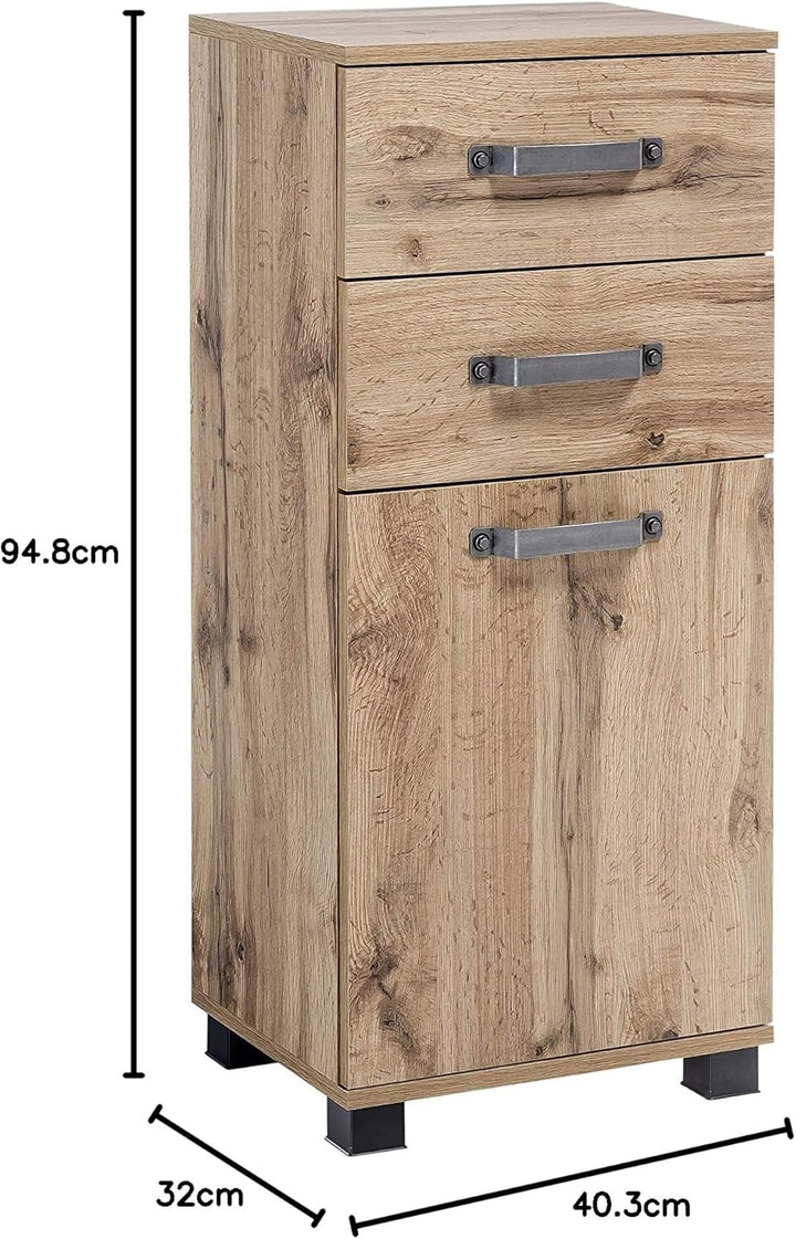 Schildmeyer Milan Unterschrank 134885, Eiche landhaus Dekor, 40.3 x 32 x 94.8 cm, Eiche Landhaus
